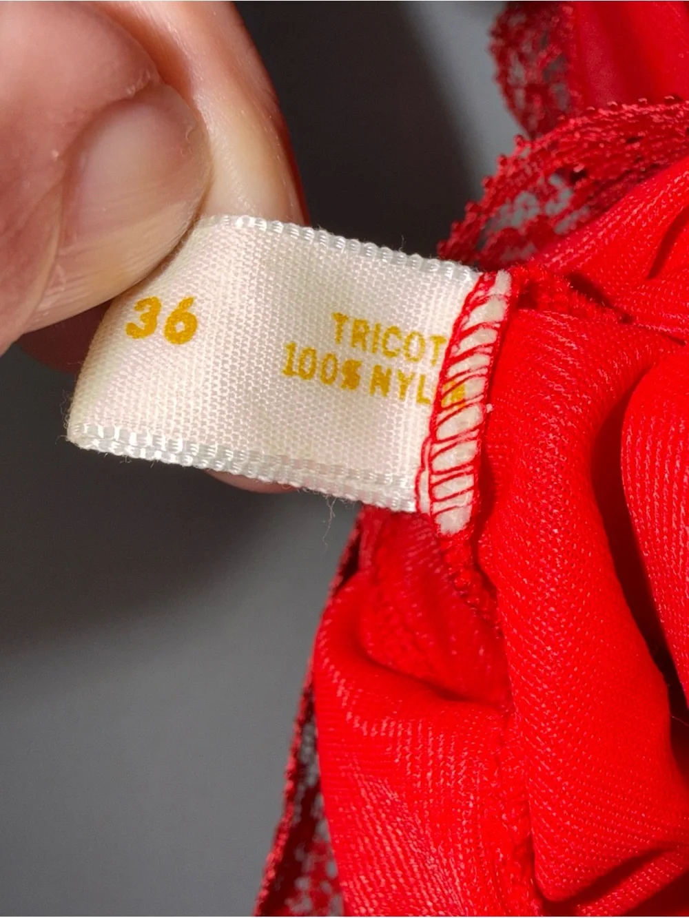 Vintage Rogers Red Nylon Midi Slip Dress Empire Waist‎ Embroidery Bust 36